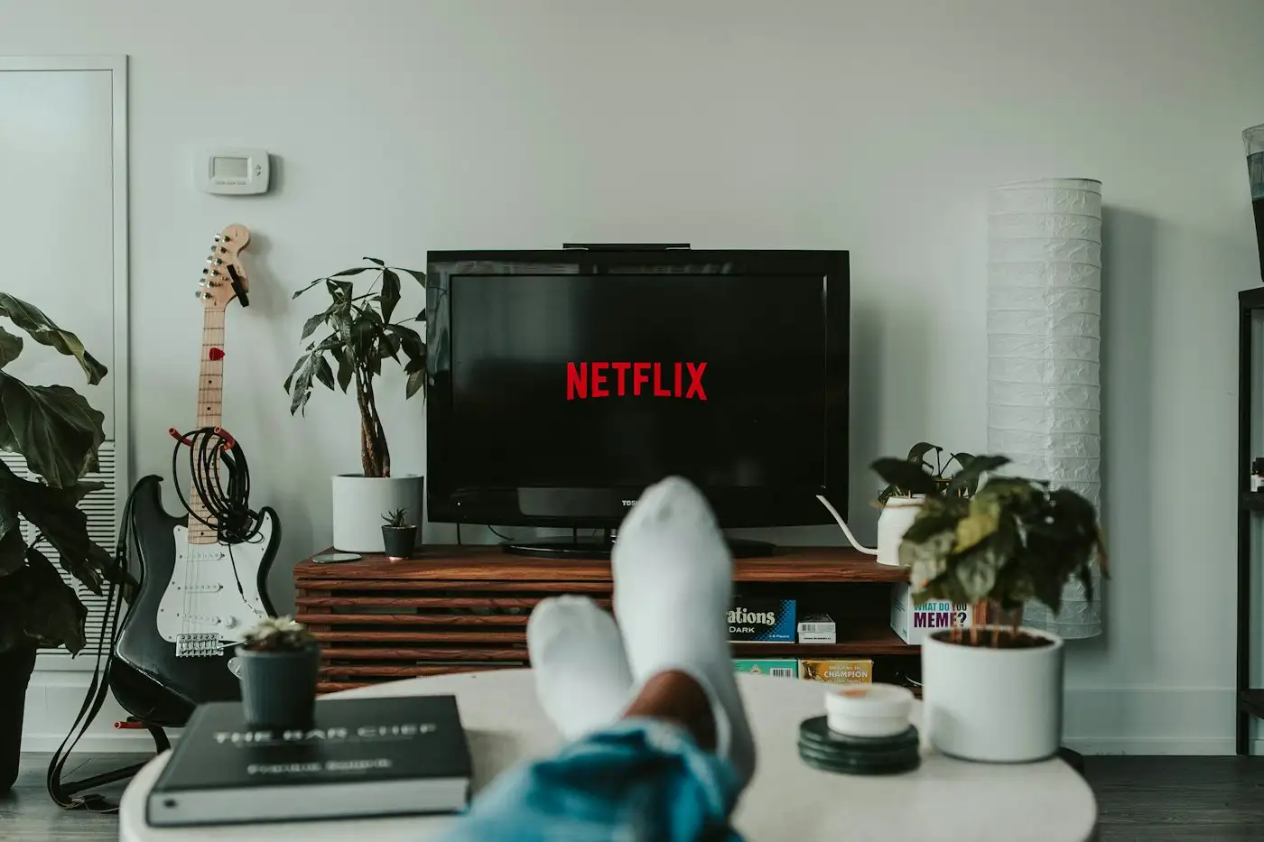 Person watching television in living room
